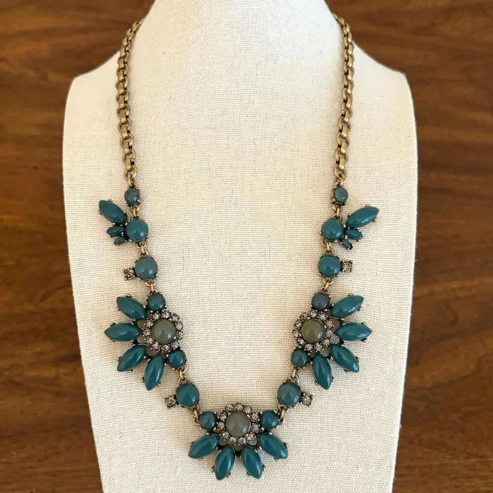 J.Crew | Teal Floral Pendant Necklace | 24” Length